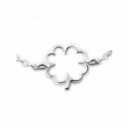 Pulsera de cadena fina en plata de ley 925 con colgante central en forma de trébol de cuatro hojas pulido.