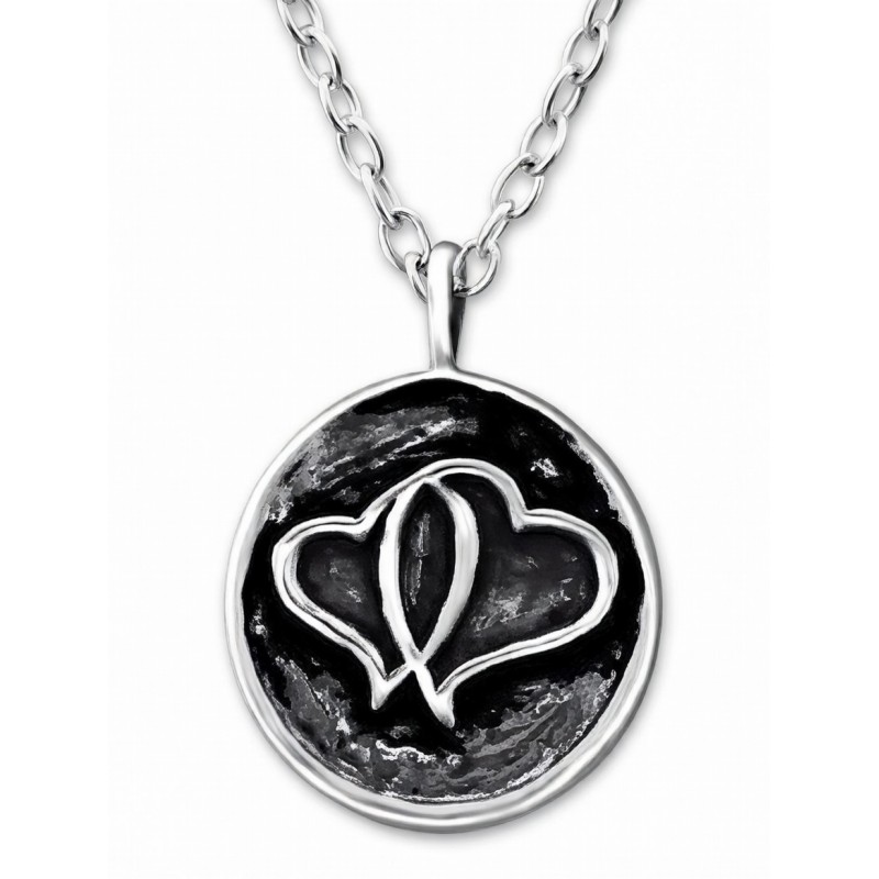 Collar con colgante de plata de ley de dos corazones