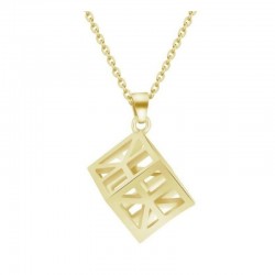 Collar para mujer con colgante en forma de cubo tridimensional con acabado pulido y cadena fina.