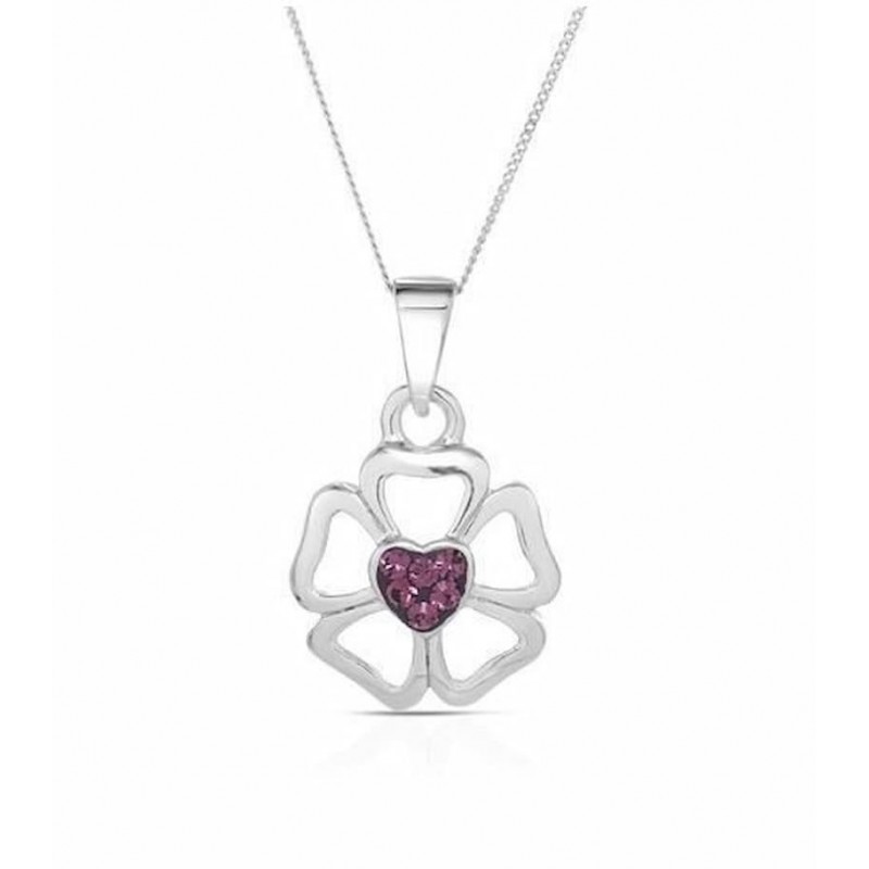 Collar de plata de primera ley 925 con colgante de piedra facetada en color púrpura intenso.