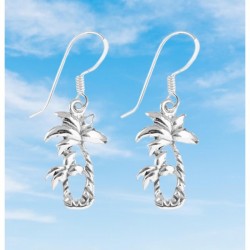 Pendientes de plata de ley 925 con diseño original de palmera con hojas detalladas para mujer.