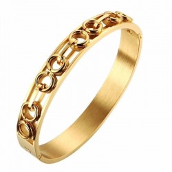 Brazalete tipo esclava para hombre fabricado en acero inoxidable con eslabones redondos entrelazados y acabado pulido.