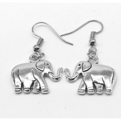 Pendientes colgantes con figura de elefante en acero bañado plata
