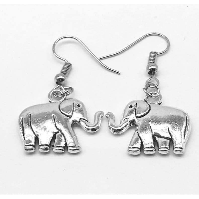 Pendientes colgantes con figura de elefante en acero bañado plata