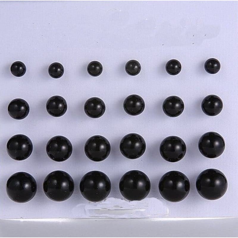 Pack de 12 pendientes redondos negros de resina de diferentes tamaños