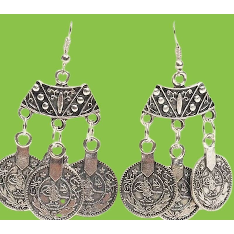 Pendientes redondos colgantes chapados en plata 925 con diseño vintage