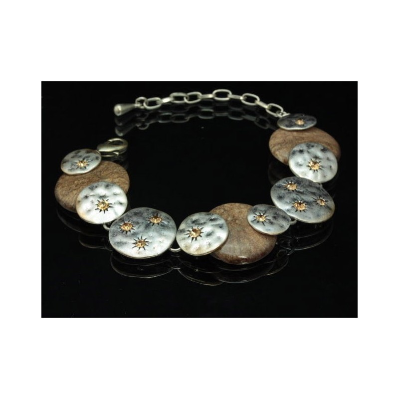 Pulsera de diseño exclusivo con lucite y cristal austríaco en acero bañado plata