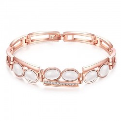 Brazalete chapado en oro rosa con piedras de ópalo sobre acero