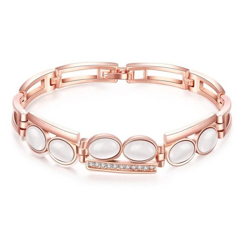 Brazalete chapado en oro rosa con piedras de ópalo sobre acero