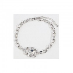 Pulsera para dama con dije de pequeño oso blanco y cristal en acero bañado plata