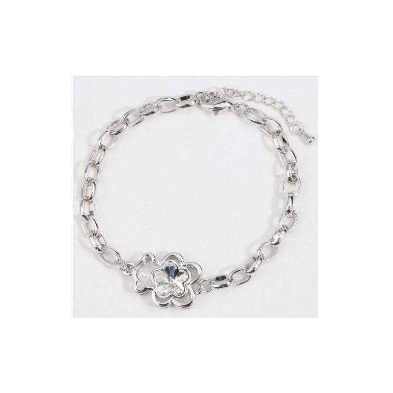 Pulsera para dama con dije de pequeño oso blanco y cristal en acero bañado plata