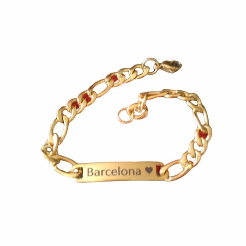 Pulsera para hombres personalizada con nombre Barcelona en acero chapado oro 14k