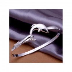 Brazalete rígido chapado ajustable de acero para mujer