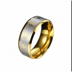 Anillo de promesa gay en acero de titanio con acabado oro de 9k para pareja