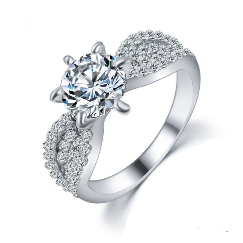 Anillo de promesa en acero chapado en plata con brillantes blancos