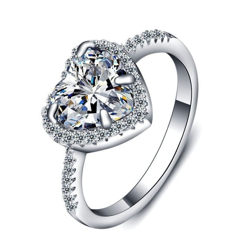 Alianza de plata de ley 925 con diamantes diseño corazón con cristales blancos