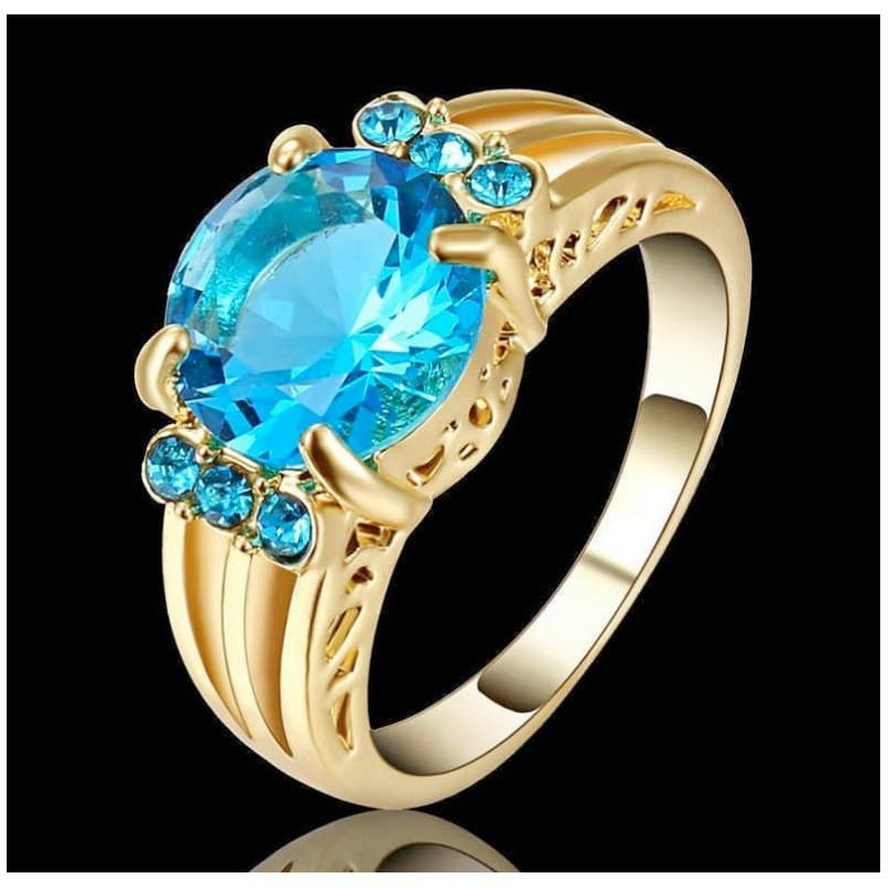 Anillo de mujer con piedra azul cielo en talla 17