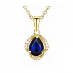 Collar de cristal azul marino con circonias y cadena oro 18k
