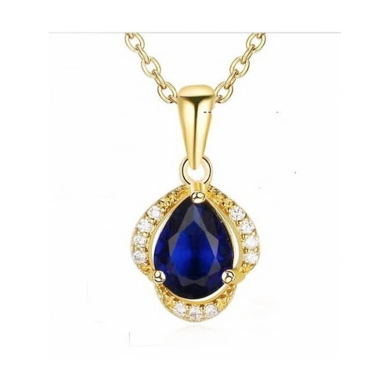 Collar de cristal azul marino con circonias y cadena oro 18k
