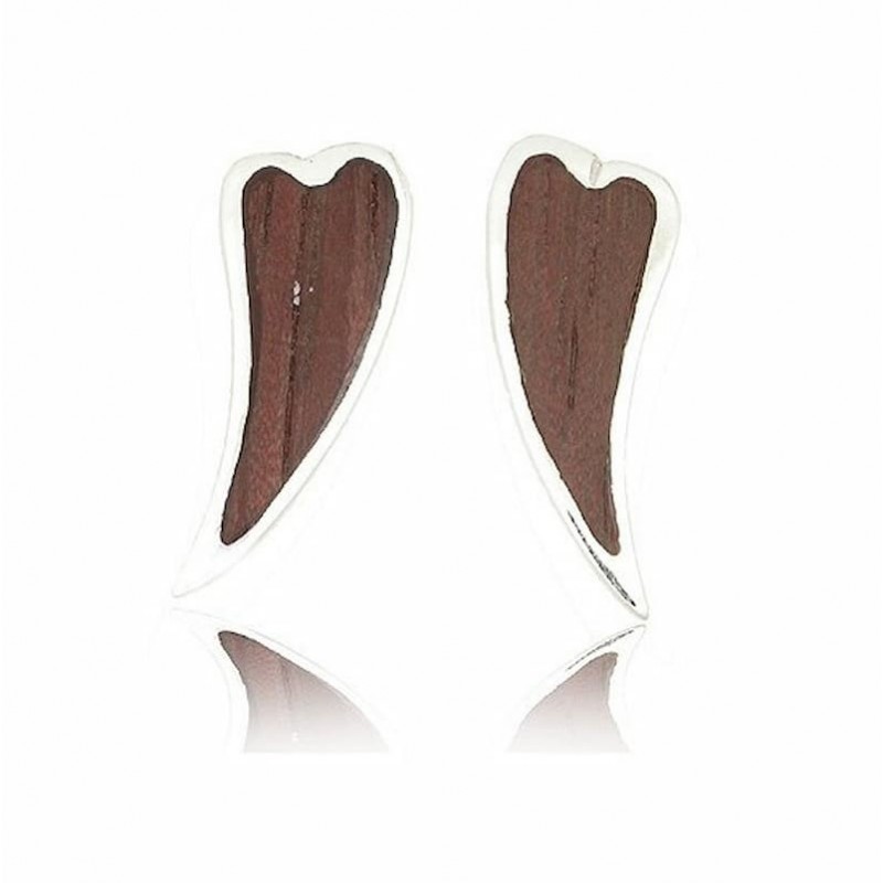Pendientes sostenibles forma corazón plata 925 y madera