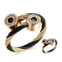 Set de anillo y pulsera en acero de dos colores ajustable