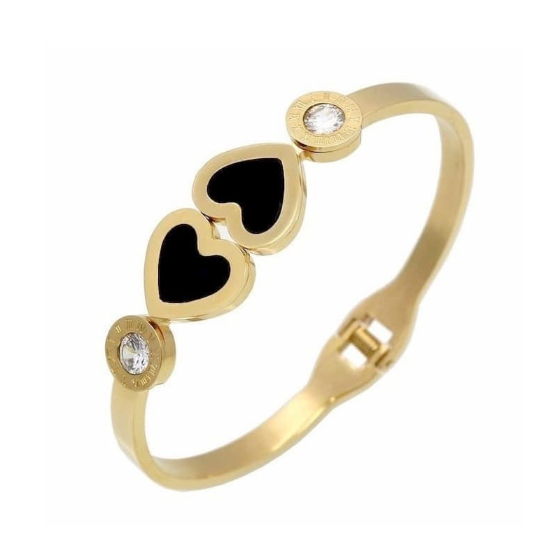 Pulsera de acero acabada en 14k modelo La Cita con corazones