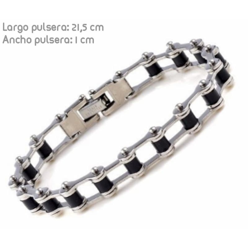 Pulsera hombre diseño cadena bicicleta acero inoxidable y goma