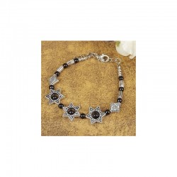 Pulsera bañada en plata con piedras negras