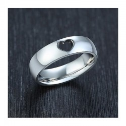 Sortija corazón de acero inoxidable chapado en plata para boda talla 14