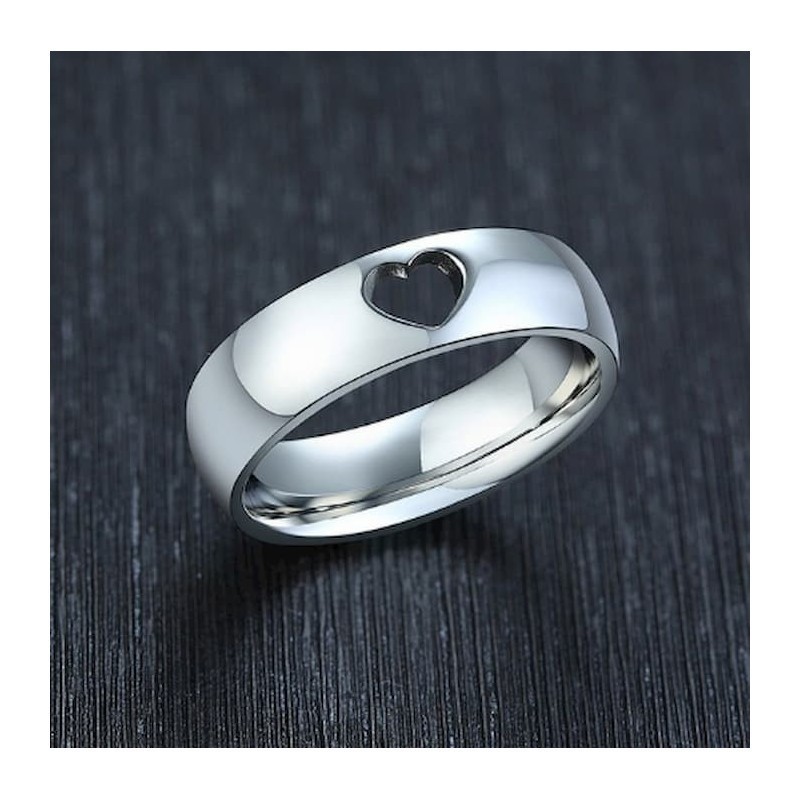 Sortija corazón de acero inoxidable chapado en plata para boda talla 14
