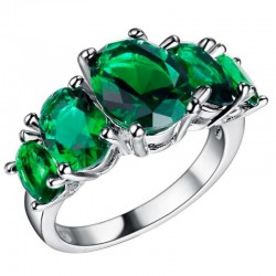 Anillo plateado mujer con piedras verdes talla 12