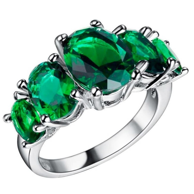 Anillo plateado mujer con piedras verdes talla 12