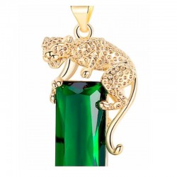 Collar con leopardo y piedra esmeralda acabado oro 18k