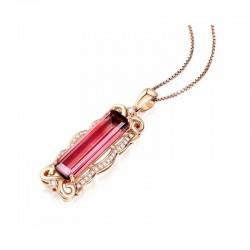 Collar acabado oro rosa con piedra símil rubí