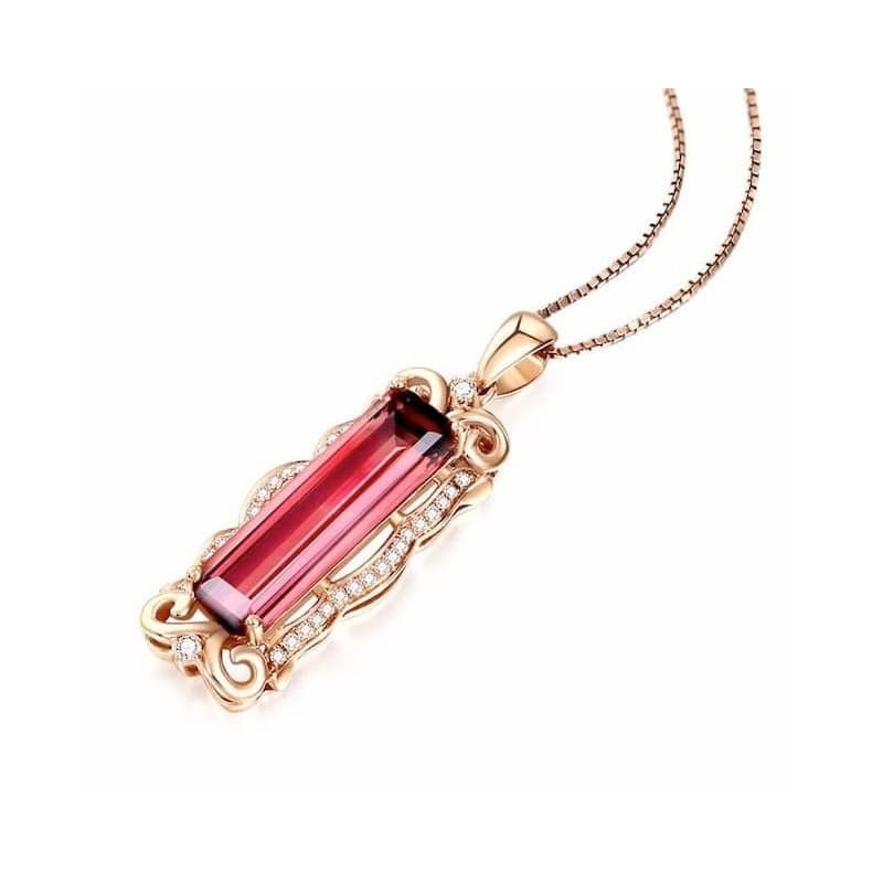 Collar acabado oro rosa con piedra símil rubí
