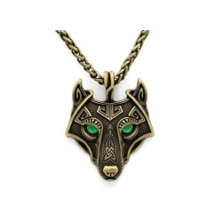 Collar cabeza de lobo con cadena y cordón variantes ojos tres colores