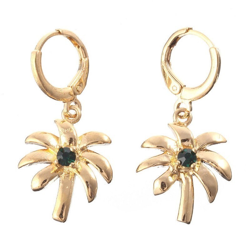 Pendientes mujer hojas palmera cristal negro