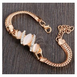 Pulsera chapada acabada en oro 9k con ópalo y cristal