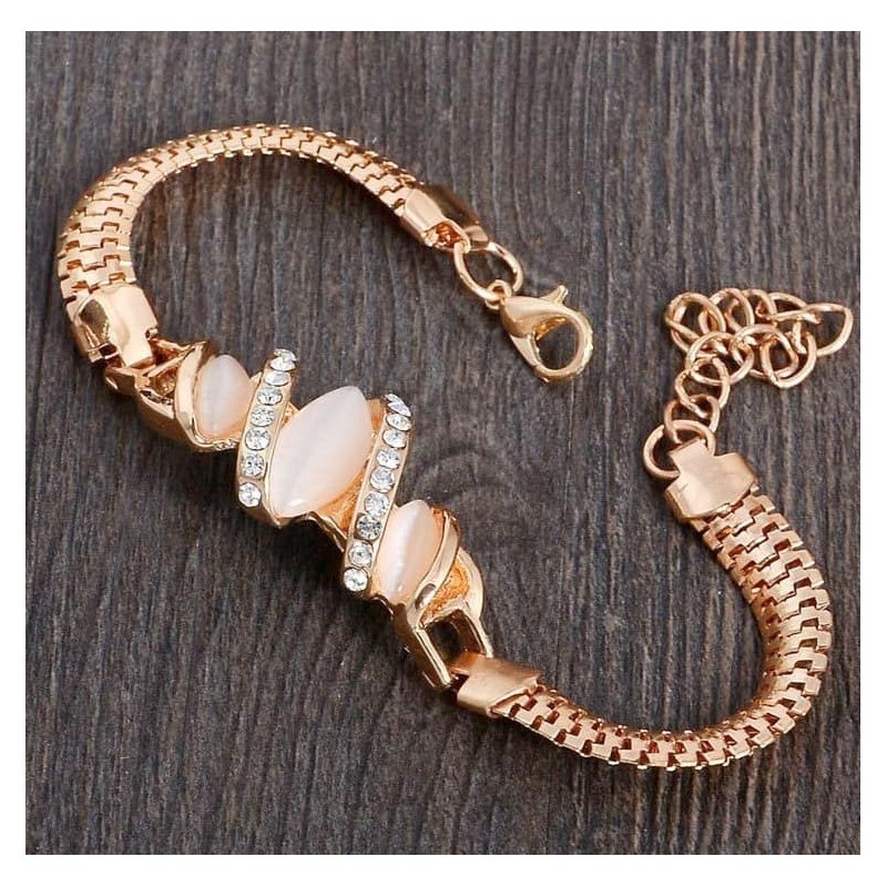 Pulsera chapada acabada en oro 9k con ópalo y cristal