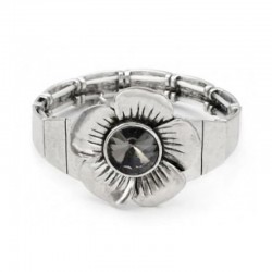 Brazalete bañado plata con flor para mujer
