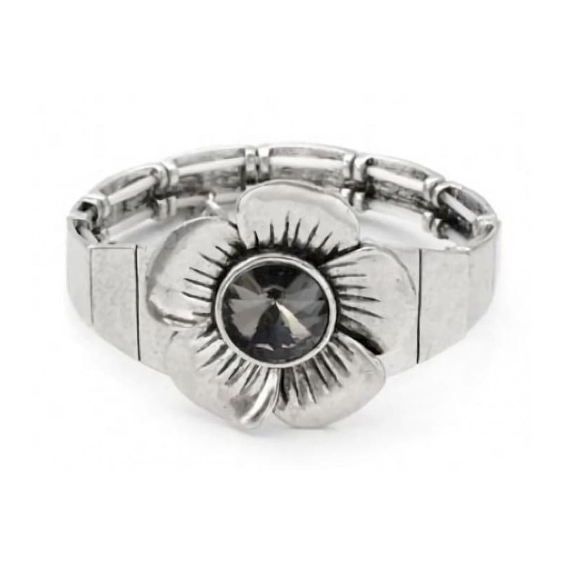 Brazalete bañado plata con flor para mujer