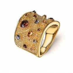 Original anillo de gran tamaño chapado en dorado con piedras de colores talla 14