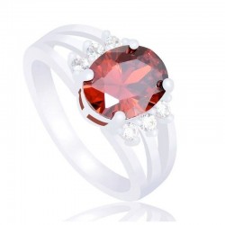 Anillo mujer baño plata piedra roja disponible en tallas 12 14 y 17