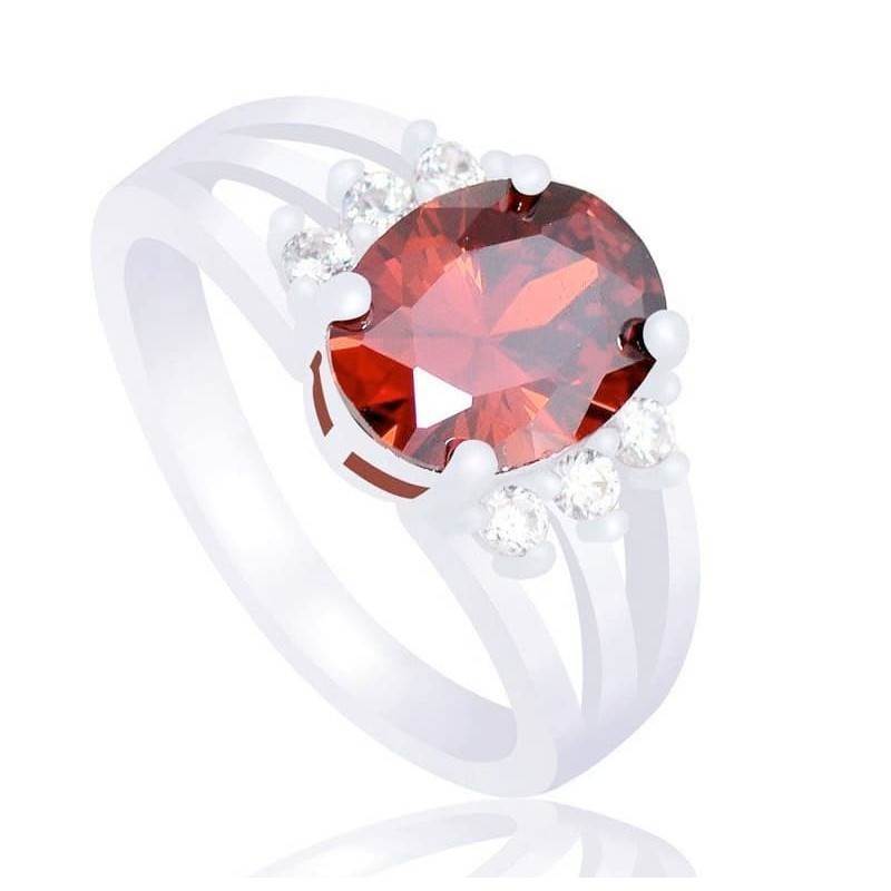 Anillo mujer baño plata piedra roja disponible en tallas 12 14 y 17