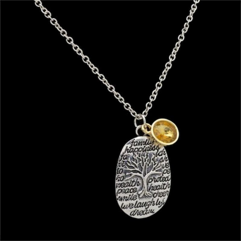 Collar Árbol de la Vida con piedra de color ámbar o blanco