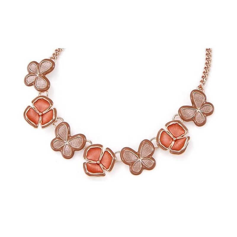 Collar esmaltado con flores y mariposas para mujer acabado oro rosa