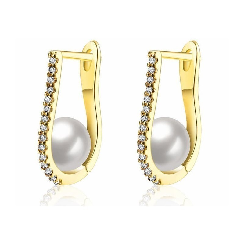 Pendientes mujer acero plata con perla blanca y circonitas