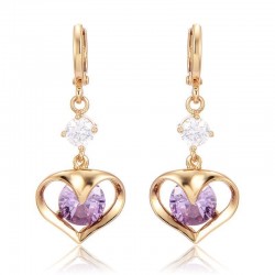 Pendientes grandes de fiesta para mujer con cristal púrpura y acabado oro 14k