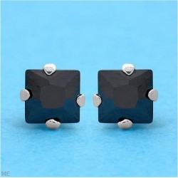 Pendientes de plata cuadrados para hombre con circonia cuadrada negra