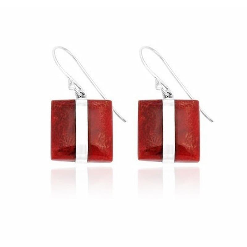 Pendientes rojos de coral en plata de ley 925
